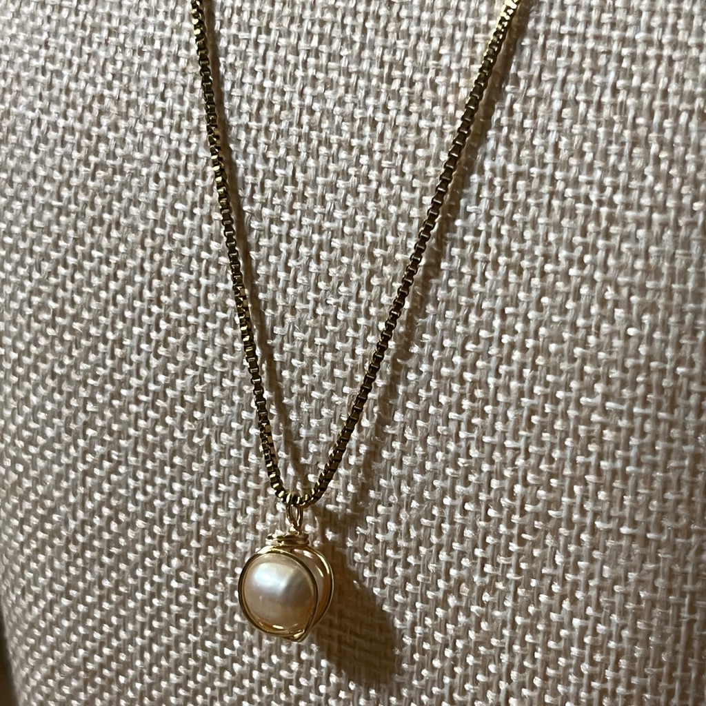 Genuine Light Pink Pearl Pendant Necklace 18k Gold Plated Stainless Steel 16”